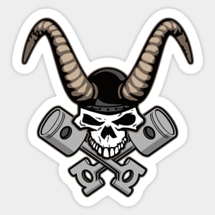 Skull with horns and crossed pistons illustration Sticker